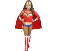 Funidelia | Costume Wonder Woman classico per bambina Supereroi, DC Comics, Lega della Giustizia - Costume per Bambini e accessori per Feste, Carnevale e Halloween - Taglia 5-6 anni - Azzurro/Blu