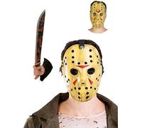 Funidelia Kit Ufficiale machete e maschera di Jason Venerdì 13 per uomo e donna, Vestito Friday the 13th per adulti, Costumi di Carnevale, Halloween e Feste
