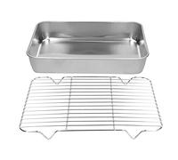 Funien Teglia da Forno in Acciaio Inossidabile con Griglia, Teglia Rettangolare Facile da Pulire per Cucinare, Cuocere Al Forno e Intrattenere gli Amici (26,5 * 20,5 * 5 cm)