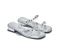 funifuni Ciabatte da donna con cinturino trasparente e cristalli incastonati, plateau da 3 cm, suola in TPU e glitter Resort Mules - Bianco/Argento