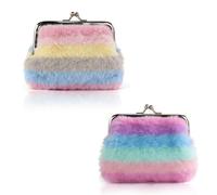 FuninCrea 2 portamonete in peluche, piccoli portamonete portatili con motivo leopardato, per donne e ragazze, portamonete con chiusura a bacio, per conservare monete, chiavi, contanti, A righe 2, Mini