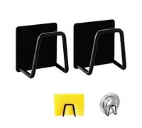 FuninCrea 2 x Porta Spugnetta, Portaspazzolini Resistente Impermeabile Supporto per Spugna Super Autoadesivo in Acciaio Inox Accessorio da Cucina per La Conservazione e Lo Scolo (Nero)
