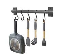 FuninCrea Barra Portautensili Cucina, 30cm Alluminio Porta Mestoli da Cucina con 5 Ganci Mobili, Montaggio a Parete Barra Cucina Portautensili Organizzatore Multiuso con Asta per Cucchiaio (Grigio)