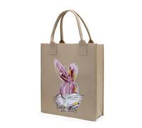 FuninCrea Feltro Addensato Tote Bag Borsa Shopper Donna, Riutilizzabile Borsette Grande Capacità Drogheria Shopping Bag Donna con Motivo a Cartoni Animati per la Spesa, Marrone