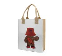 FuninCrea Feltro Addensato Tote Bag Borsa Shopper Donna, Riutilizzabile Borsette Grande Capacità Drogheria Shopping Bag Donna con Motivo a Cartoni Animati per la Spesa, Bianco