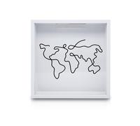 FuninCrea Grande Dimensione 29 * 29CM Avventura Scatole Archivio Viaggi Scatola dei Ricordi con Slot e Mappa del Mondo, Biglietto Shadow Box In Legno Adventure Box per Conservare Biglietti(bianco)