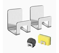 FuninCrea Porta spugna da cucina, 2 pezzi in acciaio inox autoadesivo, scaffalature in spugna multifunzione per lavello da cucina utilizzato per riporre la copertura della pentola di spugna e