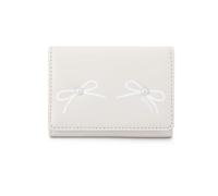 FuninCrea Portafogli da donna in pelle PU con finestra ID e 6 scomparti per carte di credito, portafoglio da donna portatile con motivo a fiocco e piccole perle da mettere in tasca e in borsa, Beige,