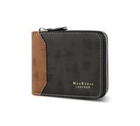 FuninCrea Portafoglio impermeabile da uomo, vintage, da uomo, sottile, con chiusura lampo, con 6 scomparti e scomparto per monete per lavoro, uso quotidiano, A-nero., 11.5 x 9.7 x 2.7cm, Contemporaneo