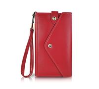 FuninCrea Portafoglio lungo da donna con cinturino da polso per cellulare, a forma di busta, portafogli da donna in ecopelle con scomparti per carte di credito e tasca con cerniera, Rosso, standard