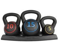 FUNJEPE Set di pesi Kettlebell da 3 pezzi con supporto per allenamento cross lifting, MMA, esercizi a casa, allenamento per la forza in palestra a casa, 2,2 kg, 4,5 kg e 15 libbre
