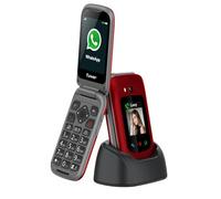 Funker E480 Telefono cellulare 4G per anziani con Whatsapp, tasti grandi, pulsante SOS e GPS, videochiamate, schermo 2.8", base di ricarica, fotocontatti, volume alto, facile da usare, colore rosso