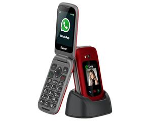 Funker E480 Telefono cellulare 4G per anziani con Whatsapp, tasti grandi, pulsante SOS e GPS, videochiamate, schermo 2.8", base di ricarica, fotocontatti, volume alto, facile da usare, colore rosso