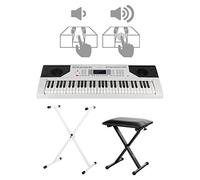 FunKey 61 Edition Touch Keyboard Set - 61 tasti - Touch Response - 300 suoni & 300 ritmi - accompagnamento automatico e funzioni di apprendimento - incl. supporto a X e sgabello - bianco