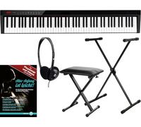 FunKey SP-588 Easy-Piano - Tastiera 88 tasti standard, dinamica, batteria 2200 mAh, Bluetooth. Include supporto, sgabello, scuola, cuffie, borsa e pedale sustain. Colore nero.