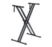 Funkey Supporto Tastiera Doppio Montante con Struttura a X, chiusura a strappo affidabile, manicotti antiscivolo, design pieghevole e cinghie di fissaggio robuste incluse.