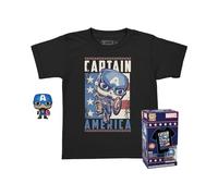 Funko Pocket Pop! & Tee: Marvel - Captain America - per Bambini e Ragazzi - Large - (L) - T-Shirt, Maglietta - Vestiti con Minifigure in Vinile da Collezione - Idea Regalo per gli Adulti Uomini