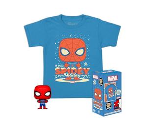 Funko Pocket POP! & Tee: Marvel-Holiday Spiderman - Spider-Man - Small - (S) - T-Shirt, Maglietta - Vestiti con Minifigure in Vinile da Collezione - Idea Regalo per gli Adulti Uomini e Donne