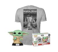 Funko Pop! & Tee: Mando - Grogu With Cookie (The Child, Baby Yoda) With Cookie - Large - (L) - Star Wars The Mandalorian - T-Shirt, Maglietta - Vestiti con Figura in Vinile da Collezione Uomini