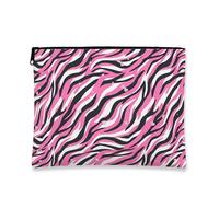 Funky Chic - Trousse per trucchi a righe con cavallo, colore: pesca e nero, da donna, organizer portatile in tela con cerniera, borsa da toeletta per tutti i giorni, Pesca, 7x9 Inch, Cavallo a strisce