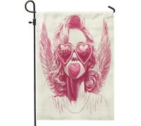 Funky Groovy Bandiere da giardino con angelo di San Valentino, 30,5 x 45,7 cm, double face, per decorazione esterna, divertente e romantico, motivo a cuore, bandiera per casa, vacanze all'aperto