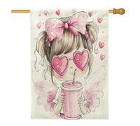 Funky Groovy - Bandiere per la casa degli angeli di San Valentino, 71 x 101 cm, double face, per esterni, divertente, romantico, cuore, in lino, verticale, per casa, casa, cortile, cortile