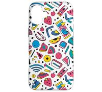 Funky Icons Retro anni '80 90 sfondo bianco Pop Art Design Custodia per iPhone 16 Plus