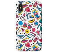 Funky Icons Retro anni '80 90 sfondo bianco Pop Art Design Custodia per iPhone X/XS