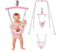 FUNLIO Baby Jumper con supporto per bambini dai 6 ai 24 mesi, sdraietta per giochi all'interno e all'esterno, con catena regolabile, facile da montare e riporre (con supporto) - Farfalla rosa