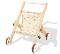 FUNLIO Carrozza per Bambole in Legno per Bambini di 12 Mesi+, Carrozza Naturale Adorabile per Giochi di Ruolo, Angoli Arrotondati & Struttura Triangolare Stabile, Facile da Assemblare & Piegare
