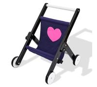 FUNLIO Carrozza per Bambole in Legno per Bambini di 12 Mesi+, Carrozza Nero Adorabile per Giochi di Ruolo, Angoli Arrotondati & Struttura Triangolare Stabile, Facile da Assemblare & Piegare - Nero