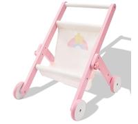 FUNLIO Carrozza per Bambole in Legno per Bambini di 12 Mesi+, Carrozza Rosa Adorabile per Giochi di Ruolo, Angoli Arrotondati & Struttura Triangolare Stabile, Facile da Assemblare & Piegare