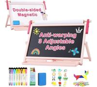 FUNLIO Cavalletto da Tavolo 3-in-1 per Bambini 3+ (100+ accessori), Lavagnetta Magnetica in Legno, Lavagna Cancellabile per Bambini con Rotolo Carta, 3 Angoli Regolabili, Pieghevole - Rosa