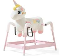 FUNLIO Cavallo a dondolo a molla unicorno per bambini 3-6 anni, Cavallo da passeggio fatato arcobaleno con molla protetta & telaio robusto, Suoni di nitrito & galoppo per giochi di finzione - Bianco