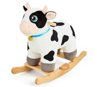 FUNLIO Cavallo a dondolo Mucca per bambini 1-3 anni, morbido e adorabile con testa soffice, occhi luminosi e campanello sonoro, cavallo a dondolo in peluche, facile da montare, certificato CPC