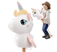 FUNLIO Cavallo Giocattolo Interattivo per Bambini dai 3 Anni, Hobby Horse con Suoni Realistici (Nitrito & Galoppo), Testa in Peluche Morbido, Ruote in Legno, per Gioco Creativo & Hobby Horsing-Bianco