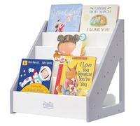 FUNLIO Libreria Montessori per Bambini 1-5 Anni, Libreria Frontale con Maniglia e Dispositivo Anti-Inclinazione, Pino Premium, per Asilo Nido/Aula, Certificato CE/CPC - Grigio & Bianco