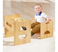 FUNLIO Set di tavolo e sedia Montessori regolabili in altezza per età 1-3, in legno massiccio, set di sedia da tavolo per bambini per leggere/mangiare/giocare - Naturale