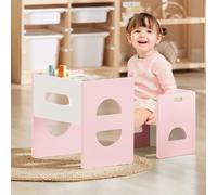 FUNLIO Set di tavolo e sedia Montessori regolabili in altezza per età 1-3, in legno massiccio, set di sedia da tavolo per bambini per leggere/mangiare/giocare - Rosa