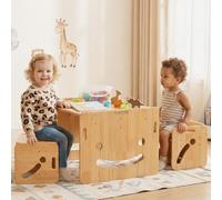 FUNLIO Set Tavolo e 2 Sedia Montessori per Bambini 1-3 Anni, Altezza Regolabile,