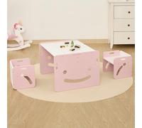 FUNLIO Set Tavolo e 2 Sedia Montessori per Bambini 1-3 Anni, Altezza Regolabile, Ideale per Leggere/Mangiare/Giocare, Montaggio Semplice, Certificato CPC - Rosa