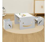 FUNLIO Set Tavolo e 2 Sedia Montessori per Bambini 1-3 Anni, Altezza Regolabile, Ideale per Leggere/Mangiare/Giocare, Montaggio Semplice, Certificato CPC - Grigio