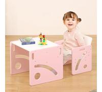 FUNLIO Set Tavolo e Sedia Montessori per Bambini 1-3 Anni, Altezza Regolabile, Ideale per Leggere/Mangiare/Giocare, Montaggio Semplice, Certificato CPC - Rosa