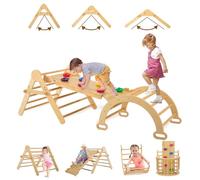 FUNLIO Set Triangolo Regolabili in Altezza per Bambini da 2 a 5 Anni, Arrampicata Montessori Pieghevole, Parco Giochi Bambini Interno 3 in 1 Regolabile con Arco/Scivolo/Roccia da Arrampicata/Triangolo