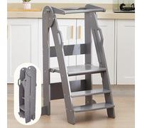 FUNLIO Sgabello pieghevole da cucina, torre per bambini da 2 a 6 anni regolabile in altezza a 3 livelli, torre montessoriana per bambini per l'apprendimento, approvata dal CPC - Grigio