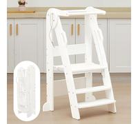 FUNLIO Sgabello pieghevole da cucina, torre per bambini da 2 a 6 anni regolabile in altezza a 3 livelli, torre montessoriana per bambini per l'apprendimento, approvata dal CPC - Bianco