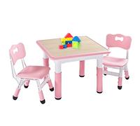 FUNLIO Tavolino con 2 Sedie per Bambini, Tavolino e Sedie per Bambini Regolabili in Altezza per Età 3-8 Anni, Tavolo Bambini per Arti Facile da Pulire, Approvato CPC e CE (3 pezzi) - rosa