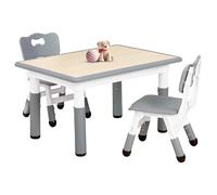 FUNLIO Tavolino con 2 Sedie per Bambini, Tavolino e Sedie Regolabili in Altezza per Età 3-8 Anni per Aule/Case, Tavolo Bambini per Arti Facile da Pulire, Approvato CPC e CE (3 pezzi)-Rettangolo-Grigio