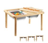 FUNLIO Tavolo sensoriale in legno con 2 contenitori per bambini da 1 a 5 anni, tavolo sensoriale per bambini regolabile in altezza a 3 livelli, tavolo da gioco per sabbia e acqua, certificato CPC