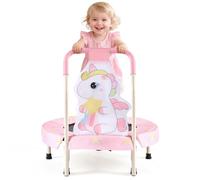 FUNLIO Trampolino Mini Unicorno 27" per Bambini, con Maniglione di Sicurezza, Design a Tema Arcobaleno, Pieghevole e Portatile per Interno/Esterno - Certificato CPC & CE